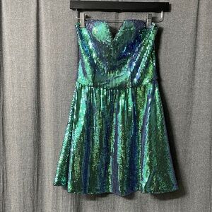 Charlotte Russe Blue and Green Sequin Mini Dress